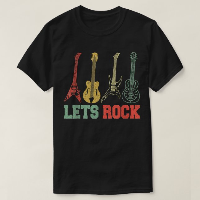 Lets Rock Rock And Roll Guitar Retro T-Shirt (Design Front)