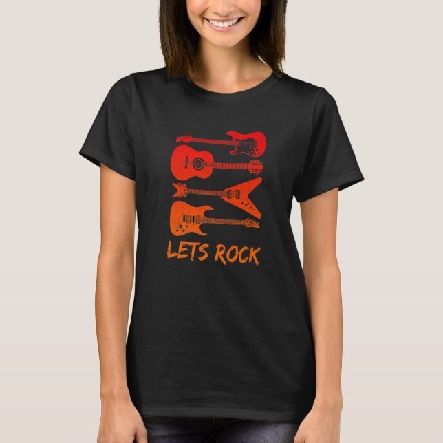 Lets Rock Rock n Roll Guitar Retro  Men Women Prem T-Shirt (Front)