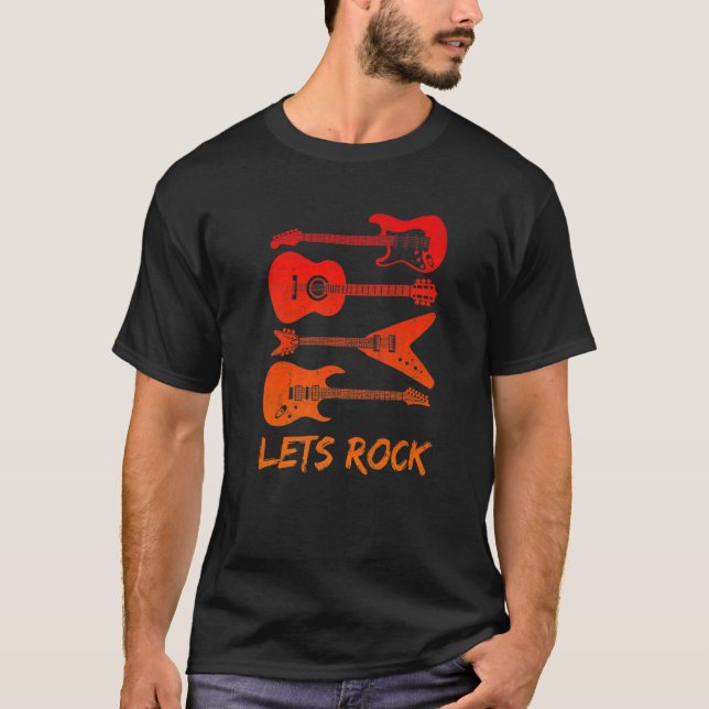 Lets Rock Rock n Roll Guitar Retro  Men Women Prem T-Shirt (Front)