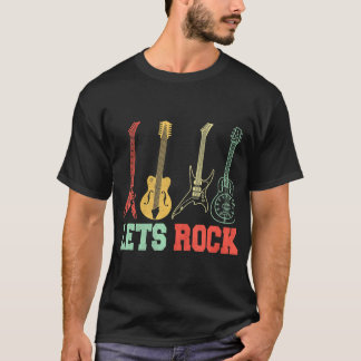 Lets Rock Rock N Roll Guitar Retro T-Shirt