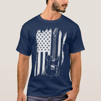 Lets Rock Rock n Roll Guitar Retro USA Flag Music  T-Shirt
