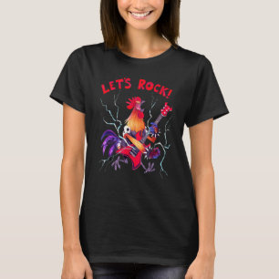 Let's Rock Rooster Playing Heavy Metal Guitar Musi T-Shirt