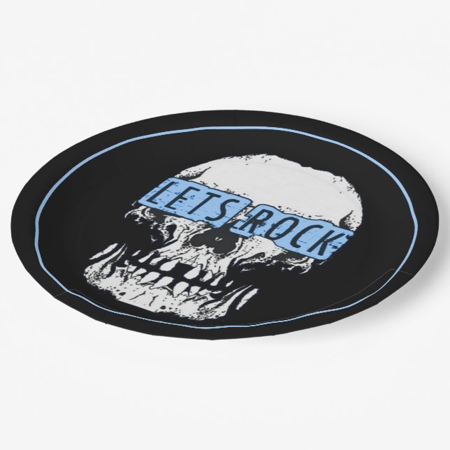 Let's Rock Skull Paper Plate (Angled)