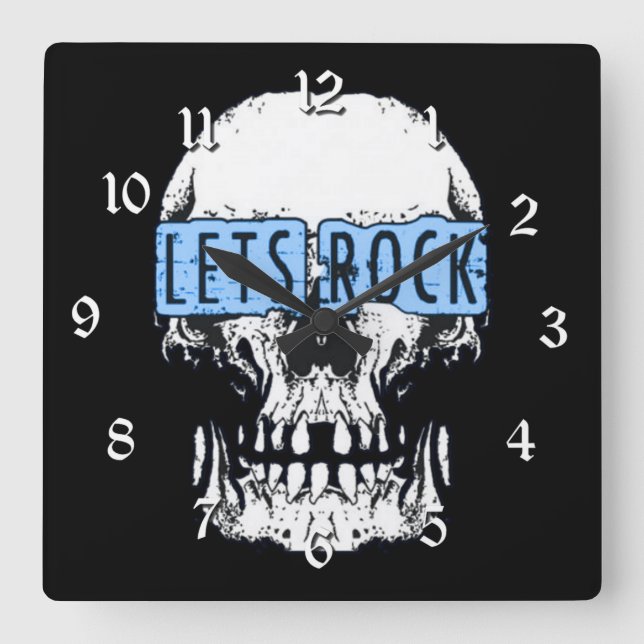 Let's Rock Skull Square Wall Clock (Front)