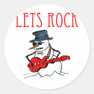 Let's Rock Snowman Classic Round Sticker
