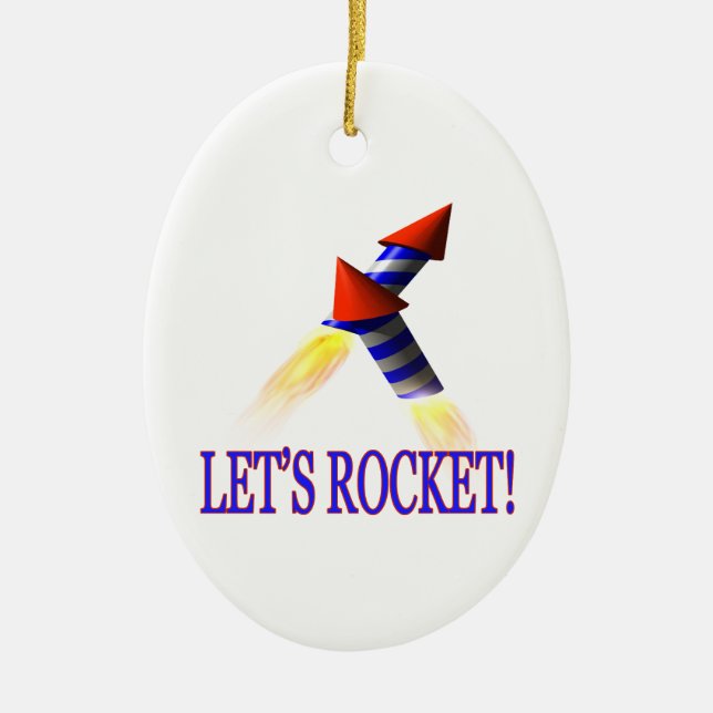 Lets Rocket Ceramic Tree Decoration (Front)
