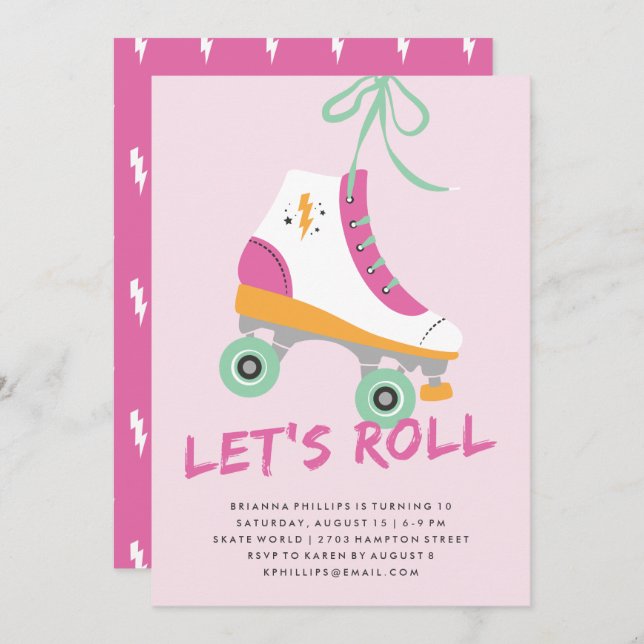 Let's Roll Birthday Invitation - Magenta (Front/Back)