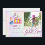 Let's Roll Disco Roller Skating Kids Birthday Invitation<br><div class="desc">Let's Roll Disco Roller Skating Kids Birthday Invitation The Perfect Blend of Modern Cool and Nostalgia Retro Vibes! Get ready to lace up your skates and groove to the rhythm at the ultimate roller skating party! This birthday party invitation captures the essence of a bygone era while adding a modern...</div>