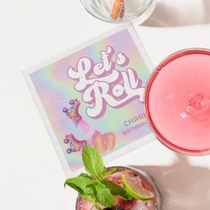 Let's Roll Fun Retro Roller Skating Girls Birthday Napkin