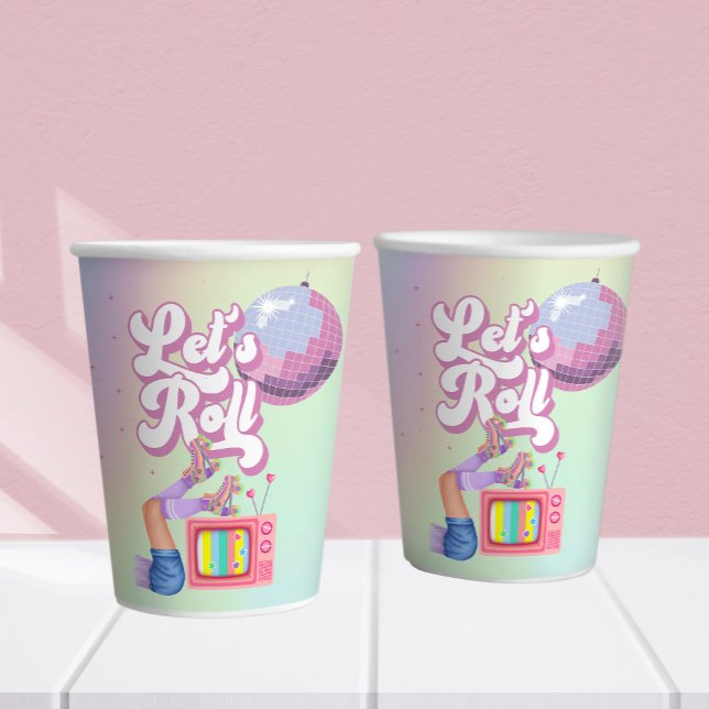 Let's Roll Fun Retro Roller Skating Girls Birthday Paper Cups (Creator Uploaded)