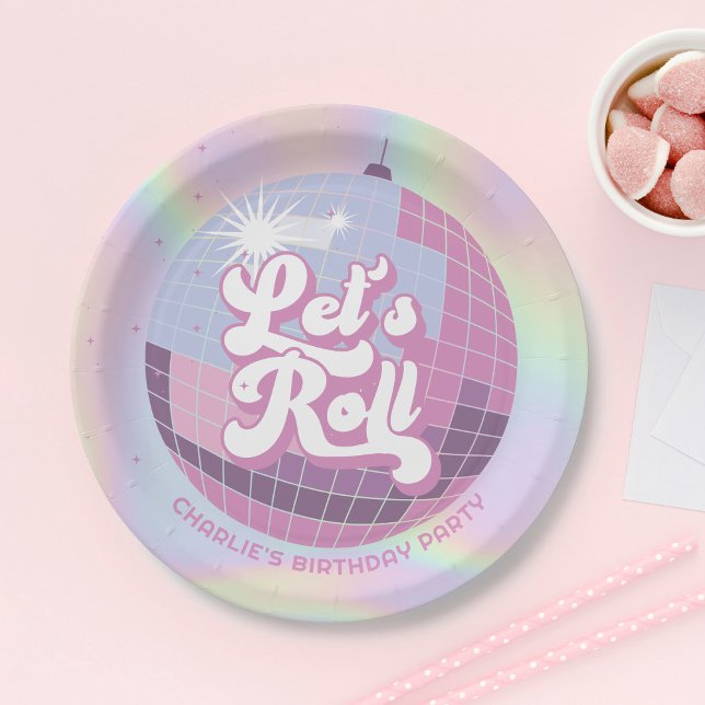 Let's Roll Fun Retro Roller Skating Girls Birthday Paper Plate (Creator Uploaded)