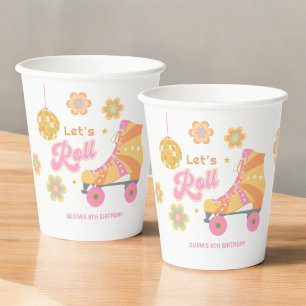 Let's Roll Girl Roller Skating Birthday Party Paper Cups