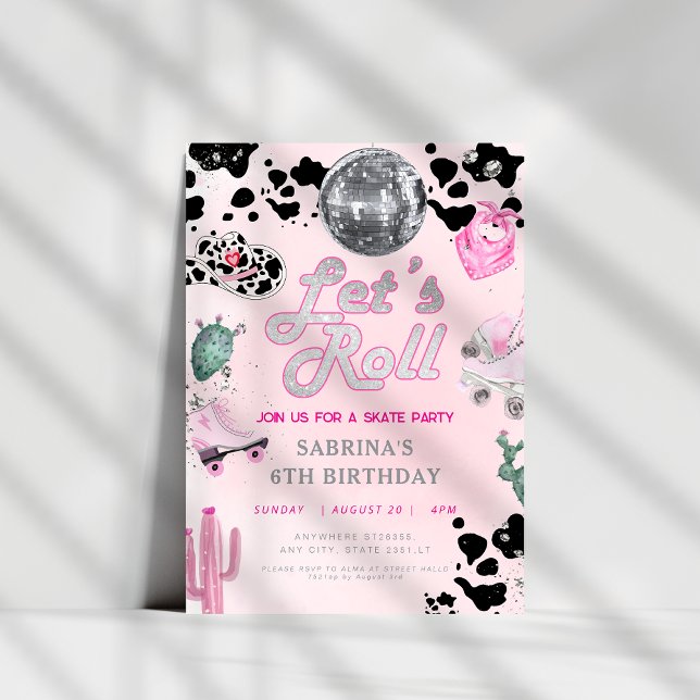 Let's roll Girls Pink Cowgirl Birthday Invitation (Creator Uploaded)