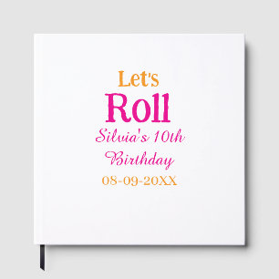 Let's roll happy 10th birthday add name retro pink guest book