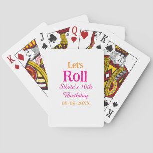 Let's roll happy 10th birthday add name retro pink playing cards