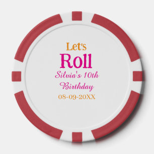 Let's roll happy 10th birthday add name retro pink poker chips