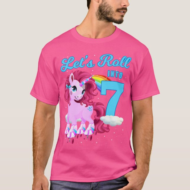 Let'S Roll Into 7 Roller Skating Roller Girl T-Shirt (Front)
