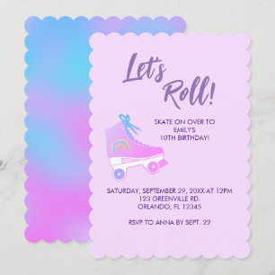 Let's Roll Pink 90s Girl Roller Rink Birthday Invitation