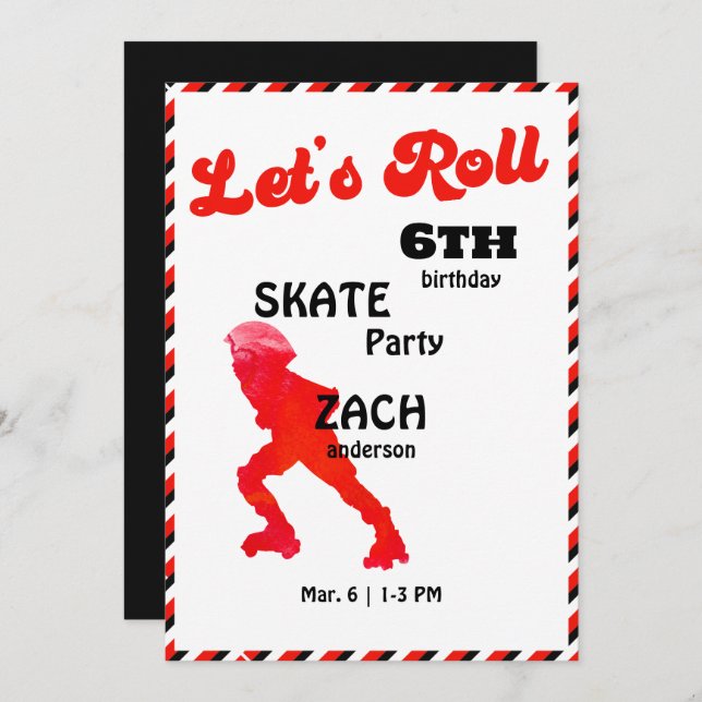 Let's Roll Red & Black Birthday Party Invitation (Front/Back)