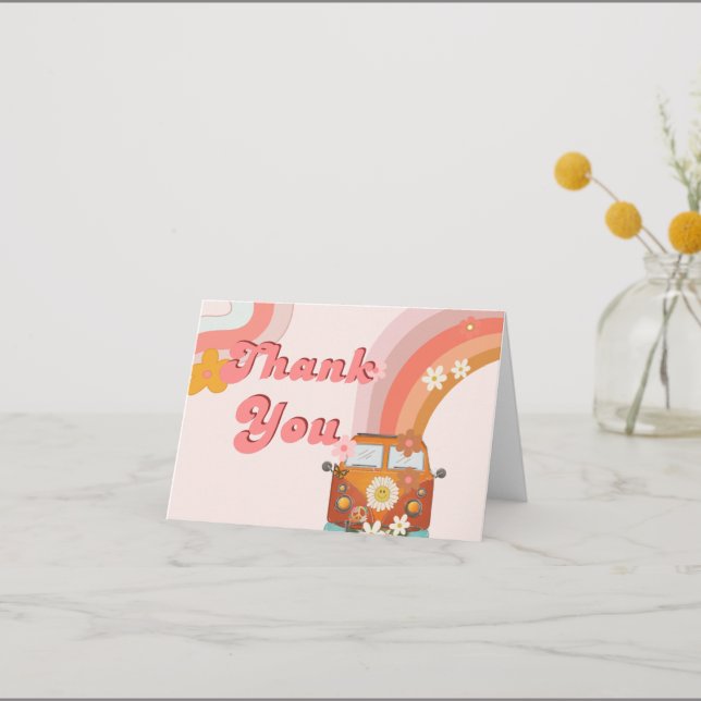 Let's Roll Retro Groovy Roller Skat Thank You card (Front)