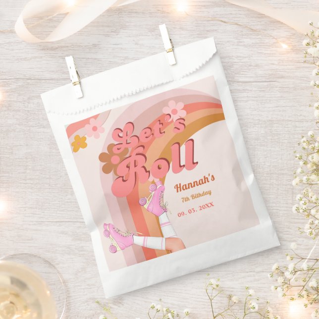 Let's Roll Retro Groovy Roller Skate Birthday Part Favour Bags (Clipped)