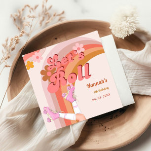 Let's Roll Retro Groovy Roller Skate Birthday Part Napkin