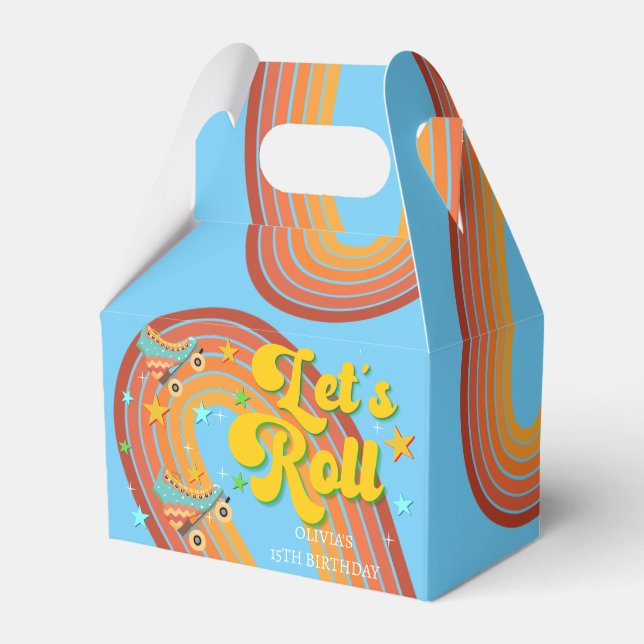 Let's roll retro roller kid birthday favour box (Front Side)