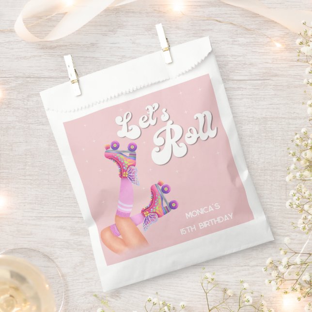 Let's roll retro roller skate birthday party favour bags (Clipped)