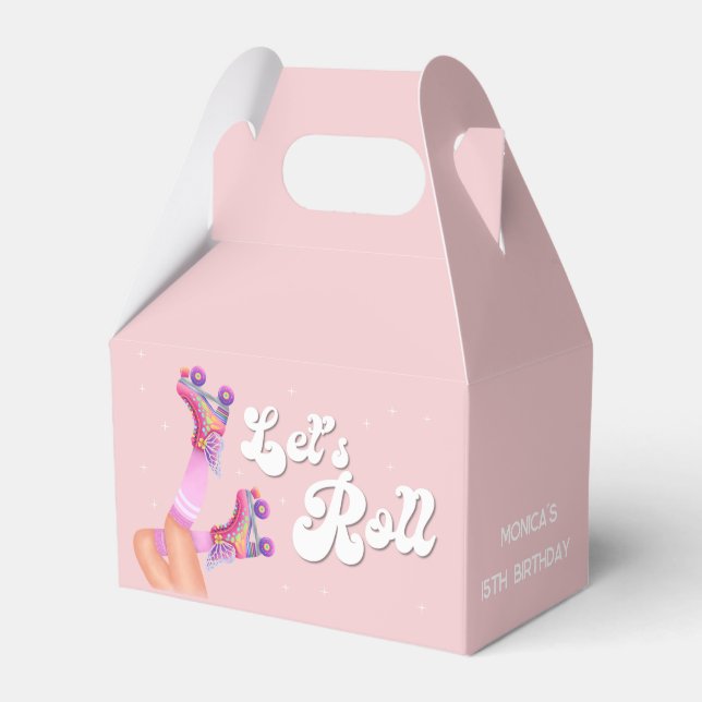 Let's roll retro roller skate birthday party favour box (Front Side)