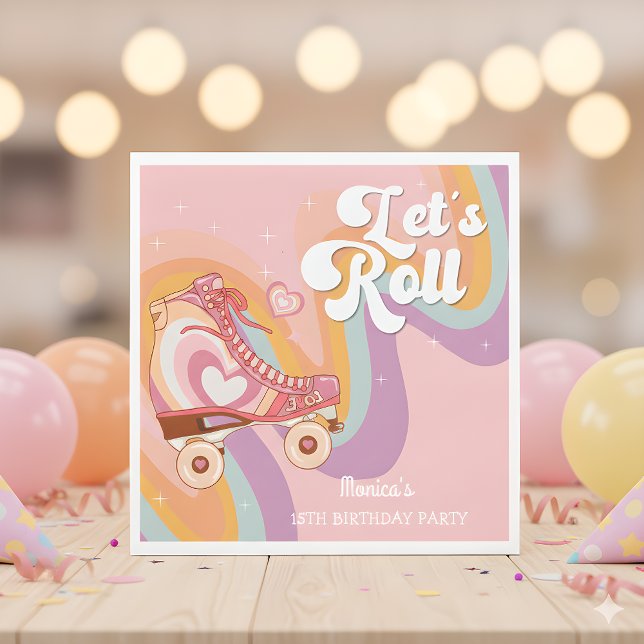 Let's roll retro roller skate birthday party napkin (Creator Uploaded)
