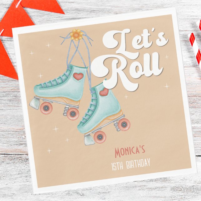 Let's roll retro roller skate birthday party napkin (Creator Uploaded)