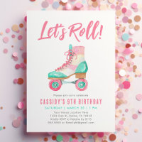 Let's Roll Retro Roller Skate Girl Birthday