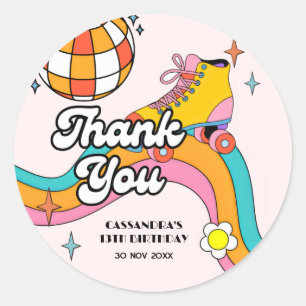 Let's Roll Retro Roller Skating Girl Birthday Classic Round Sticker