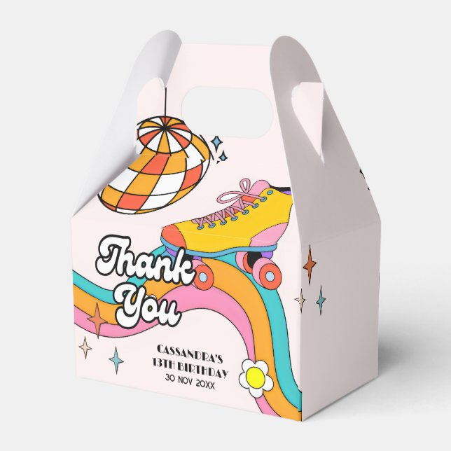 Let's Roll Retro Roller Skating Girl Birthday  Favour Box (Back Side)