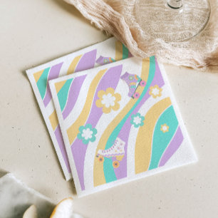 Lets Roll Roller Skate Groovy Girl Birthday Pastel Napkin