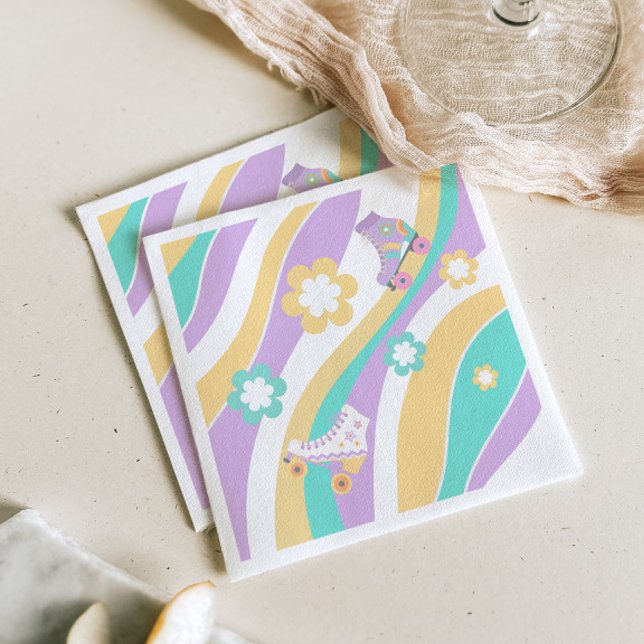 Lets Roll Roller Skate Groovy Girl Birthday Pastel Napkin (Creator Uploaded)