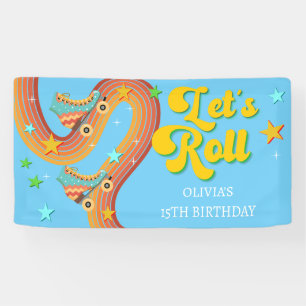 Let's roll roller skate retro rainbow banner