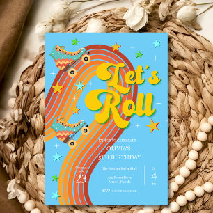 Let's roll roller skate retro rainbow invitation