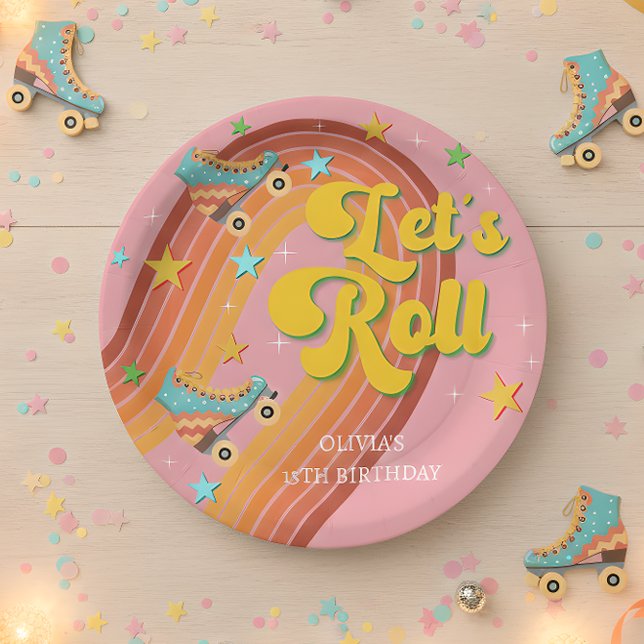 Let's roll roller skate retro rainbow paper plate (Creator Uploaded)