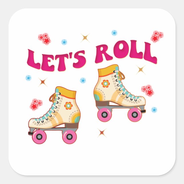 Let's Roll Roller Skate Retro Skater Lovers  Square Sticker (Front)
