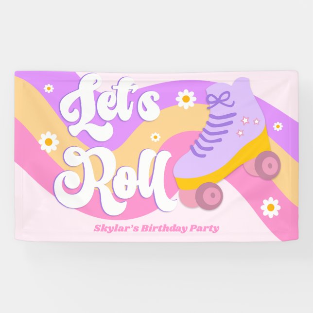 Let's Roll Roller Skate Skating Birthday Party Banner (Horizontal)