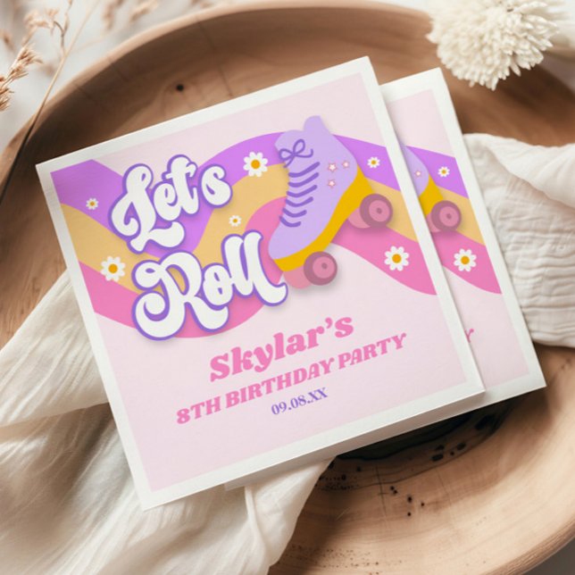 Let's Roll Roller Skate Skating Birthday Party Napkin (Creator Uploaded)