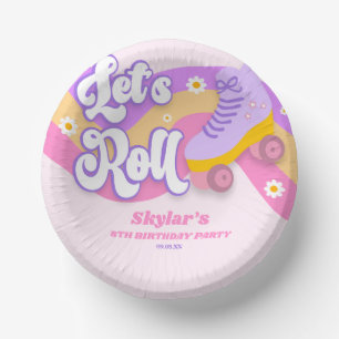 Let's Roll Roller Skate Skating Birthday Party Paper Plate