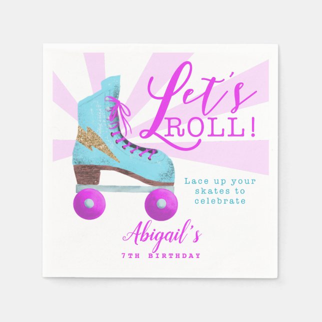 Lets Roll | Roller Skating Birthday Party Napkin (Front)