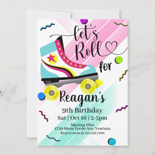 Let's Roll, Roller Skating Invitation, 80's roller Invitation (Front)