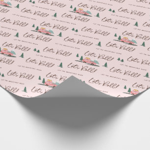 Let's Roll   The Adventure Begins Pink Retro Van Wrapping Paper