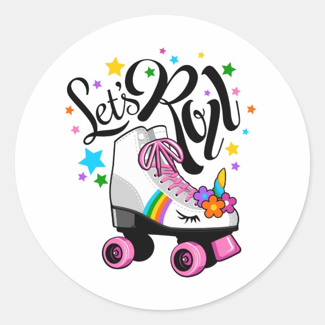 Let's Roll Unicorn Roller skate  Classic Round Sticker (Front)
