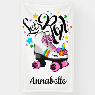 Let's Roll Unicorn Roller skate girl's Banner