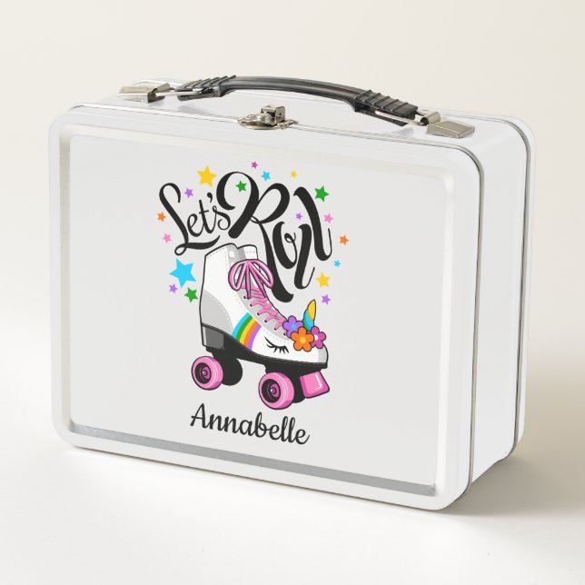 Let's Roll Unicorn Roller skate girl's Metal Lunch Box (Front)
