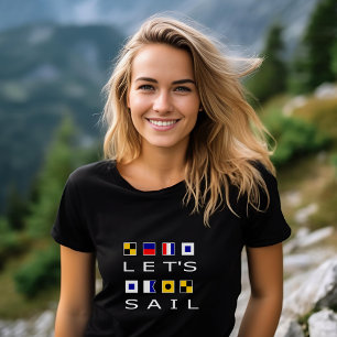 Let's Sail Colourful Nautical Flags Dark Colour T-Shirt